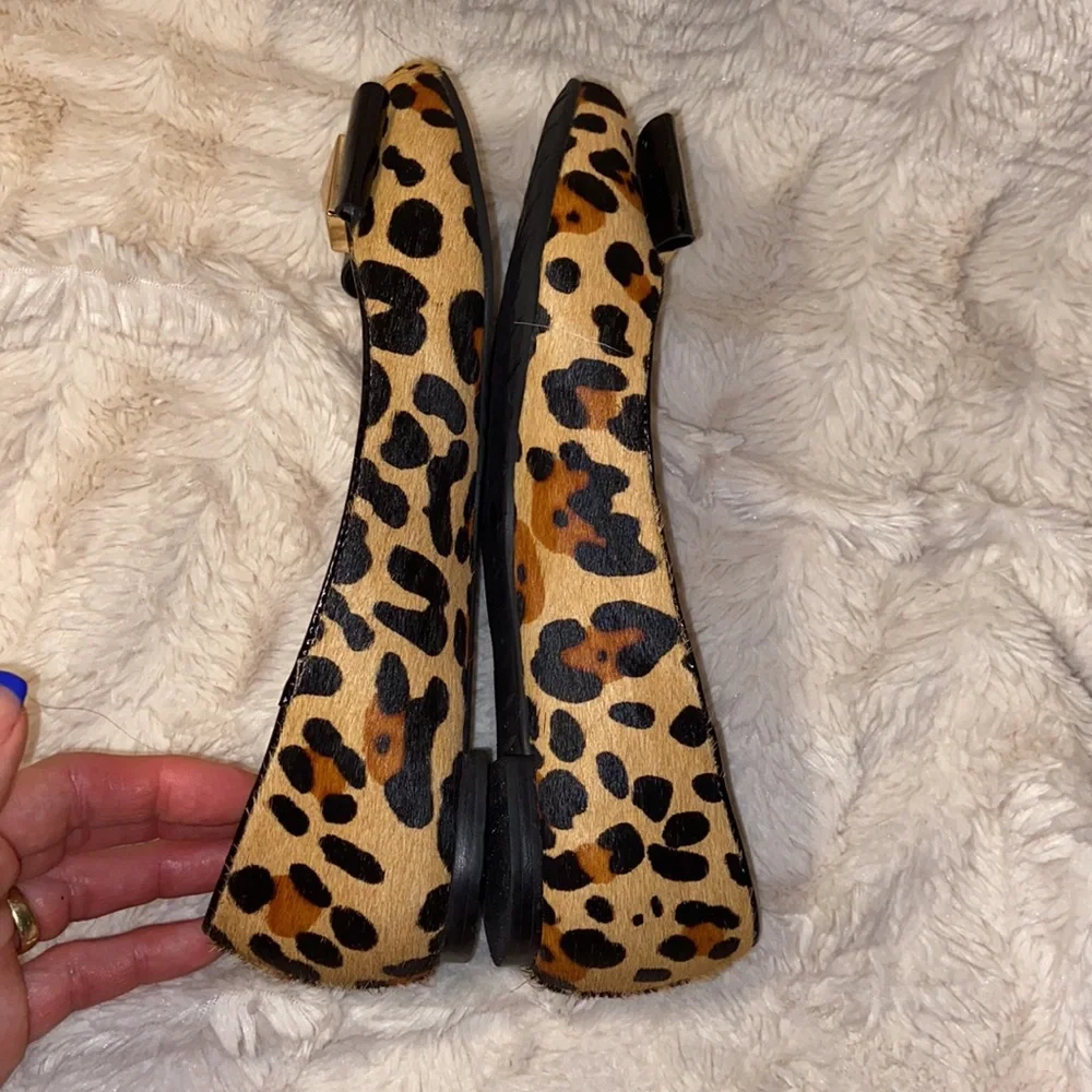 Kate Spade Leopard Cheetah Print Black Bow Calf Hair Flats Ballet Shoes